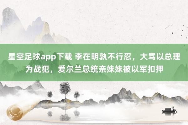 星空足球app下载 李在明孰不行忍，大骂以总理为战犯，爱尔兰总统亲妹妹被以军扣押