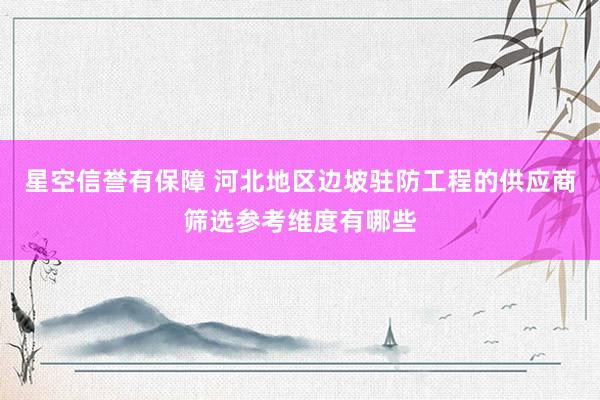 星空信誉有保障 河北地区边坡驻防工程的供应商筛选参考维度有哪些