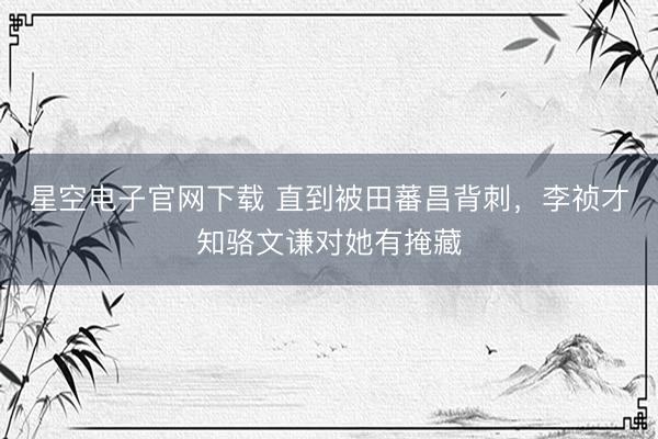 星空电子官网下载 直到被田蕃昌背刺,李祯才知骆文谦对她有掩藏