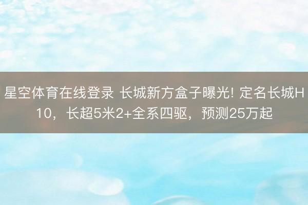 星空体育在线登录 长城新方盒子曝光! 定名长城H10,长超5米2+全系四驱,预测25万起
